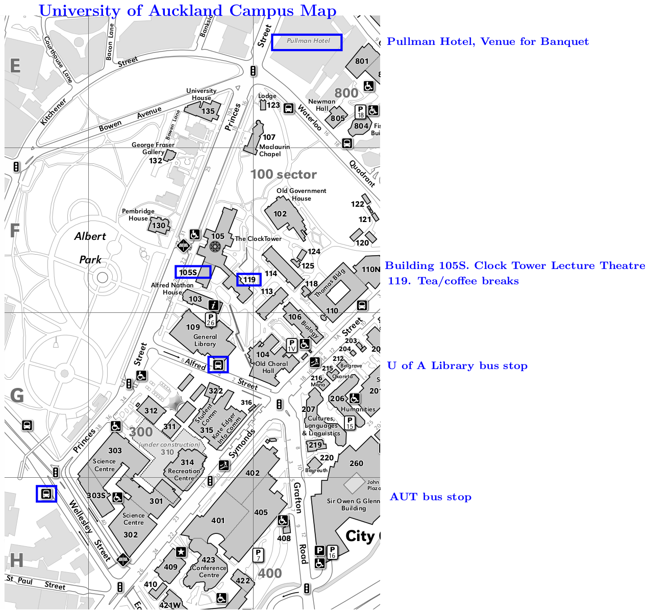 map of the campus in Auckland